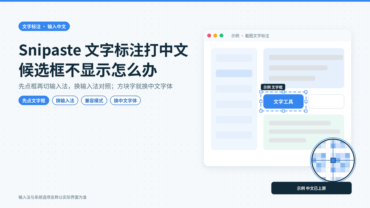 Snipaste文字标注不能输入中文怎么办：输入法候选框不显示、打出拼音或方块字的逐步排查