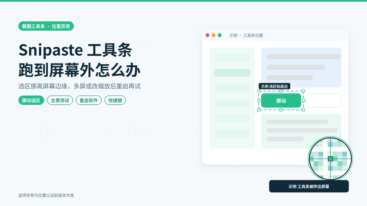 Snipaste截图后工具条跑到屏幕外面或挡住选区：工具条位置异常怎么拉回来