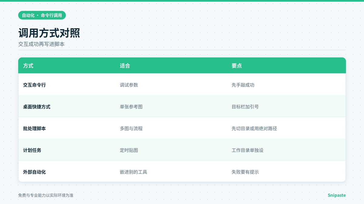 Snipaste快捷方式与批处理调用方式对照